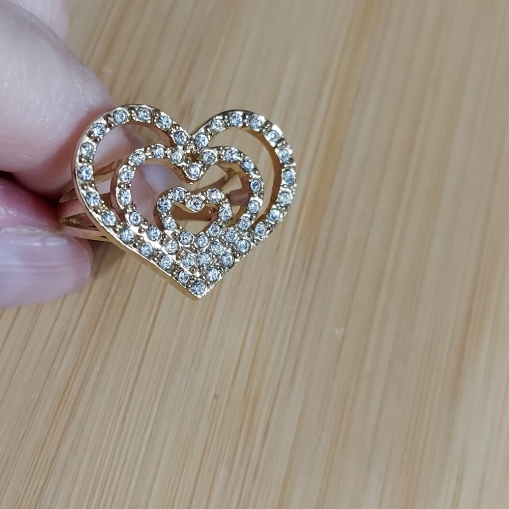 Nolan Miller Textured Gold Tone/Pave' Triple Heart Ring (Size 8)